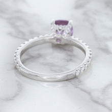 Load image into Gallery viewer, 1.36ct Cushion Unheated Lavender Sapphire Ring with Diamonds in 18K White Gold