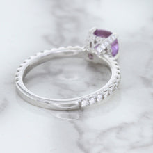 Load image into Gallery viewer, 1.36ct Cushion Unheated Lavender Sapphire Ring with Diamonds in 18K White Gold