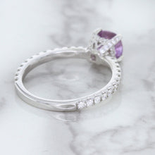 Load image into Gallery viewer, 1.36ct Cushion Unheated Lavender Sapphire Ring with Diamonds in 18K White Gold