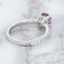 Load image into Gallery viewer, 1.36ct Cushion Unheated Lavender Sapphire Ring with Diamonds in 18K White Gold