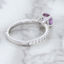Load image into Gallery viewer, 1.36ct Cushion Unheated Lavender Sapphire Ring with Diamonds in 18K White Gold