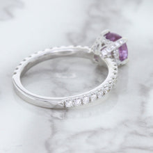 Load image into Gallery viewer, 1.36ct Cushion Unheated Lavender Sapphire Ring with Diamonds in 18K White Gold
