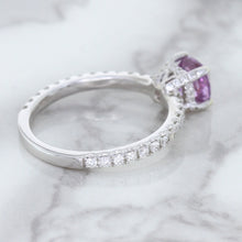 Load image into Gallery viewer, 1.36ct Cushion Unheated Lavender Sapphire Ring with Diamonds in 18K White Gold