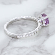 Load image into Gallery viewer, 1.36ct Cushion Unheated Lavender Sapphire Ring with Diamonds in 18K White Gold