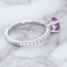 Load image into Gallery viewer, 1.36ct Cushion Unheated Lavender Sapphire Ring with Diamonds in 18K White Gold