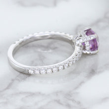Load image into Gallery viewer, 1.36ct Cushion Unheated Lavender Sapphire Ring with Diamonds in 18K White Gold