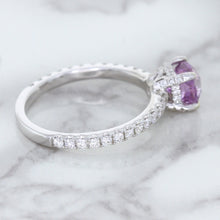 Load image into Gallery viewer, 1.36ct Cushion Unheated Lavender Sapphire Ring with Diamonds in 18K White Gold