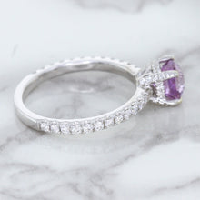 Load image into Gallery viewer, 1.36ct Cushion Unheated Lavender Sapphire Ring with Diamonds in 18K White Gold