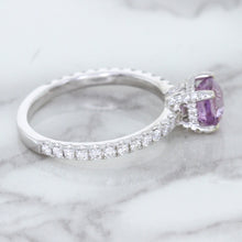 Load image into Gallery viewer, 1.36ct Cushion Unheated Lavender Sapphire Ring with Diamonds in 18K White Gold
