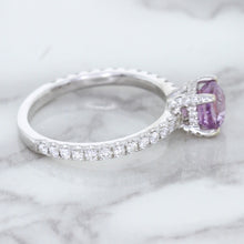Load image into Gallery viewer, 1.36ct Cushion Unheated Lavender Sapphire Ring with Diamonds in 18K White Gold