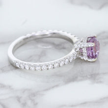 Load image into Gallery viewer, 1.36ct Cushion Unheated Lavender Sapphire Ring with Diamonds in 18K White Gold