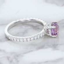 Load image into Gallery viewer, 1.36ct Cushion Unheated Lavender Sapphire Ring with Diamonds in 18K White Gold