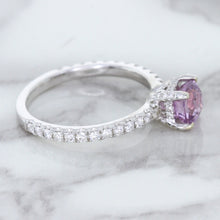 Load image into Gallery viewer, 1.36ct Cushion Unheated Lavender Sapphire Ring with Diamonds in 18K White Gold