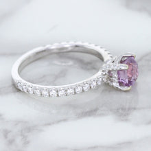 Load image into Gallery viewer, 1.36ct Cushion Unheated Lavender Sapphire Ring with Diamonds in 18K White Gold