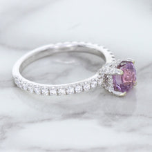 Load image into Gallery viewer, 1.36ct Cushion Unheated Lavender Sapphire Ring with Diamonds in 18K White Gold