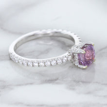Load image into Gallery viewer, 1.36ct Cushion Unheated Lavender Sapphire Ring with Diamonds in 18K White Gold