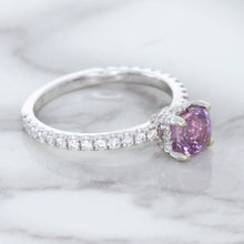 Load image into Gallery viewer, 1.36ct Cushion Unheated Lavender Sapphire Ring with Diamonds in 18K White Gold