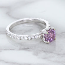 Load image into Gallery viewer, 1.36ct Cushion Unheated Lavender Sapphire Ring with Diamonds in 18K White Gold