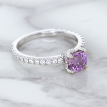 Load image into Gallery viewer, 1.36ct Cushion Unheated Lavender Sapphire Ring with Diamonds in 18K White Gold