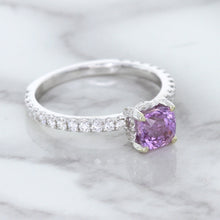 Load image into Gallery viewer, 1.36ct Cushion Unheated Lavender Sapphire Ring with Diamonds in 18K White Gold