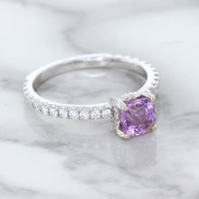 Load image into Gallery viewer, 1.36ct Cushion Unheated Lavender Sapphire Ring with Diamonds in 18K White Gold