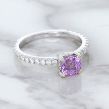 Load image into Gallery viewer, 1.36ct Cushion Unheated Lavender Sapphire Ring with Diamonds in 18K White Gold