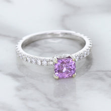 Load image into Gallery viewer, 1.36ct Cushion Unheated Lavender Sapphire Ring with Diamonds in 18K White Gold