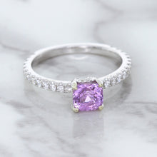 Load image into Gallery viewer, 1.36ct Cushion Unheated Lavender Sapphire Ring with Diamonds in 18K White Gold