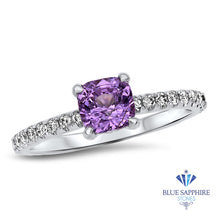 Load image into Gallery viewer, 1.36ct Cushion Unheated Lavender Sapphire Ring with Diamonds in 18K White Gold