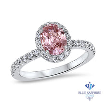 Load image into Gallery viewer, 1.24ct Oval EGL Certified Padparadscha Ring with Diamond Halo in 18K White Gold