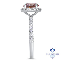 Load image into Gallery viewer, 1.24ct Oval EGL Certified Padparadscha Ring with Diamond Halo in 18K White Gold