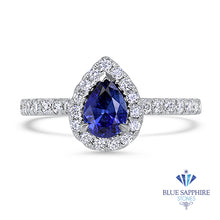 Load image into Gallery viewer, 0.94ct Pear Blue Sapphire Ring with Diamond Halo in 18K White Gold