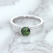 Load image into Gallery viewer, 0.89ct Round Green Sapphire Ring with Diamond Accents in 18K White Gold