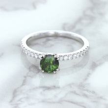 Load image into Gallery viewer, 0.89ct Round Green Sapphire Ring with Diamond Accents in 18K White Gold