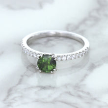 Load image into Gallery viewer, 0.89ct Round Green Sapphire Ring with Diamond Accents in 18K White Gold