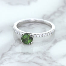 Load image into Gallery viewer, 0.89ct Round Green Sapphire Ring with Diamond Accents in 18K White Gold