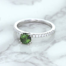 Load image into Gallery viewer, 0.89ct Round Green Sapphire Ring with Diamond Accents in 18K White Gold