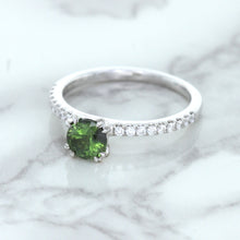 Load image into Gallery viewer, 0.89ct Round Green Sapphire Ring with Diamond Accents in 18K White Gold