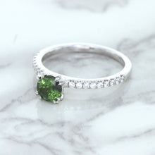 Load image into Gallery viewer, 0.89ct Round Green Sapphire Ring with Diamond Accents in 18K White Gold