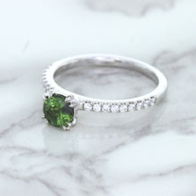 Load image into Gallery viewer, 0.89ct Round Green Sapphire Ring with Diamond Accents in 18K White Gold