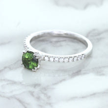 Load image into Gallery viewer, 0.89ct Round Green Sapphire Ring with Diamond Accents in 18K White Gold
