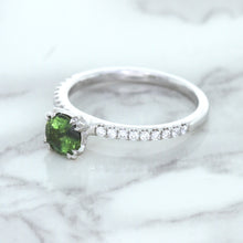 Load image into Gallery viewer, 0.89ct Round Green Sapphire Ring with Diamond Accents in 18K White Gold