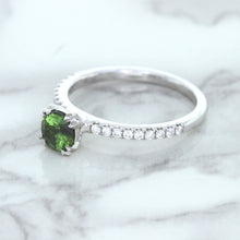 Load image into Gallery viewer, 0.89ct Round Green Sapphire Ring with Diamond Accents in 18K White Gold