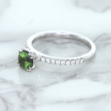 Load image into Gallery viewer, 0.89ct Round Green Sapphire Ring with Diamond Accents in 18K White Gold