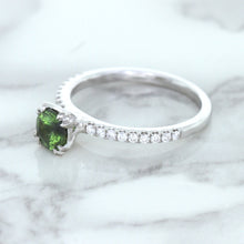 Load image into Gallery viewer, 0.89ct Round Green Sapphire Ring with Diamond Accents in 18K White Gold