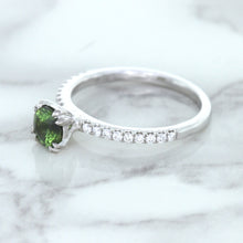 Load image into Gallery viewer, 0.89ct Round Green Sapphire Ring with Diamond Accents in 18K White Gold