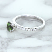 Load image into Gallery viewer, 0.89ct Round Green Sapphire Ring with Diamond Accents in 18K White Gold