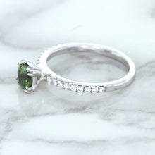 Load image into Gallery viewer, 0.89ct Round Green Sapphire Ring with Diamond Accents in 18K White Gold