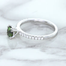 Load image into Gallery viewer, 0.89ct Round Green Sapphire Ring with Diamond Accents in 18K White Gold