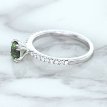 Load image into Gallery viewer, 0.89ct Round Green Sapphire Ring with Diamond Accents in 18K White Gold